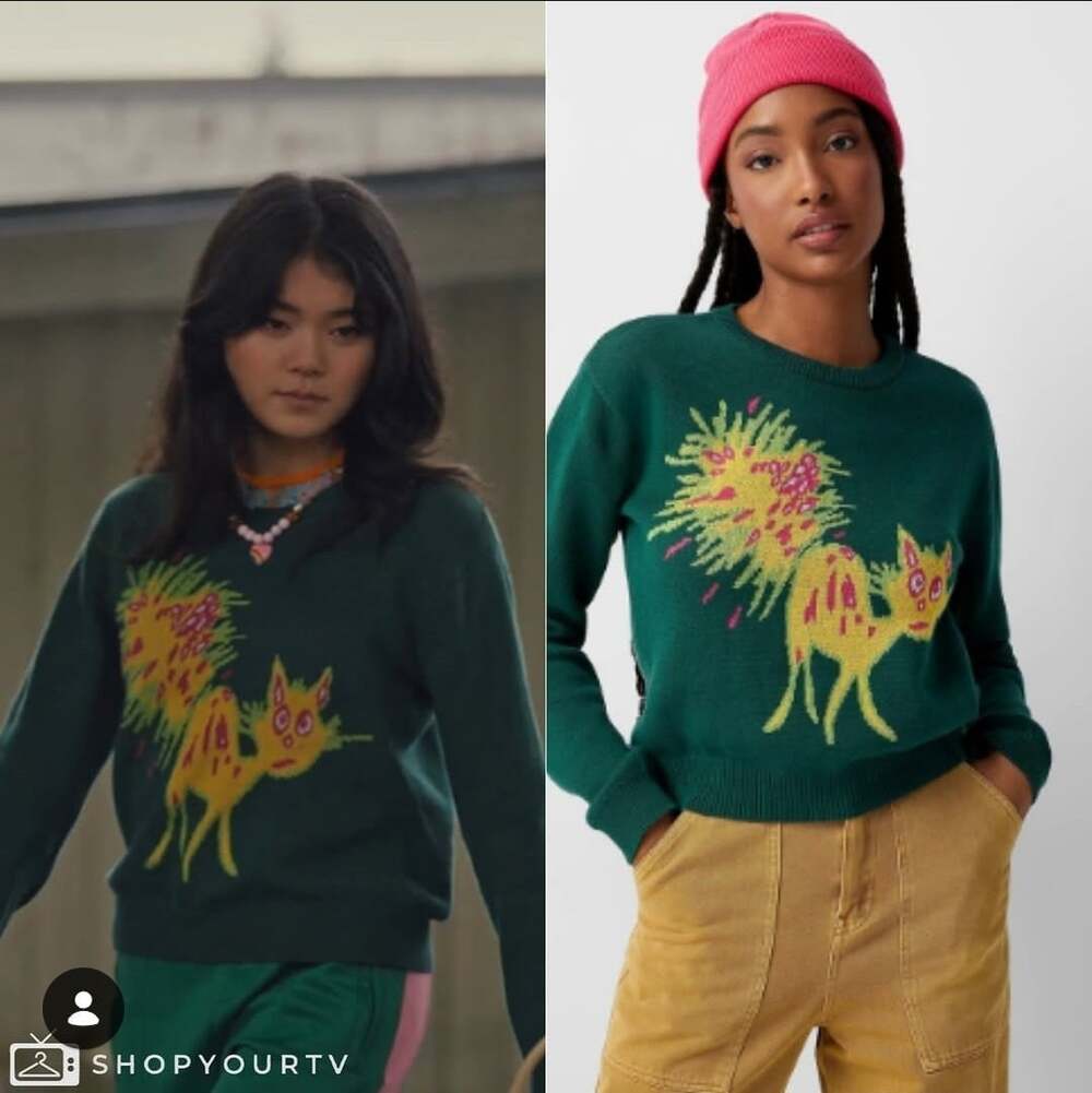 OBEY Gato Sweater Women's L Knit Cat Cropped Dark Cedar Green Indie Streetwear